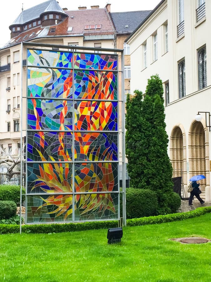 Memorial stained glass in Raoul Wallenberg Memorial Park in the courtyard of the Dohany StreetÂ Synagogue